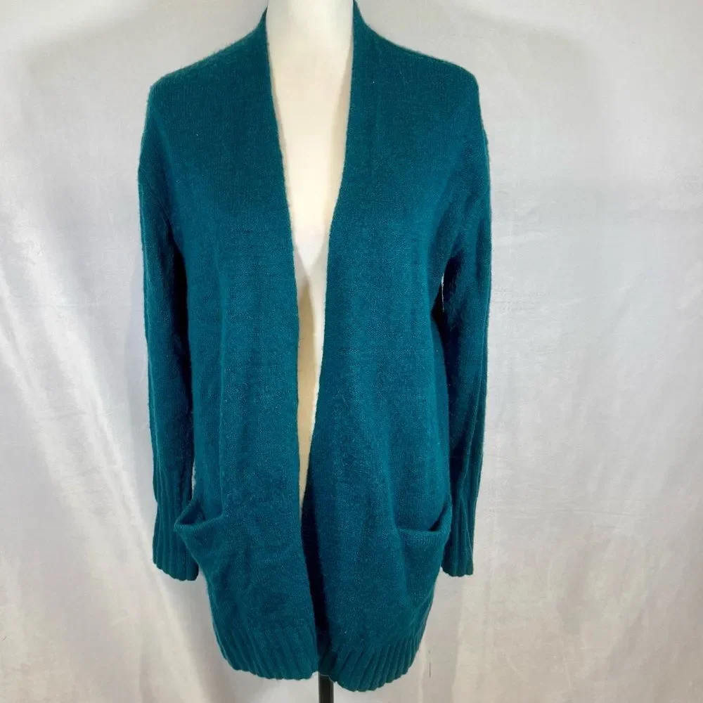 Caslon super soft teal green wool and mohair blend cardigan sweater size small